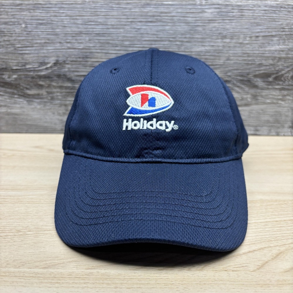 Holiday Hat Cap Strap Back Navy Blue Embroidered Logo Mens Baseball